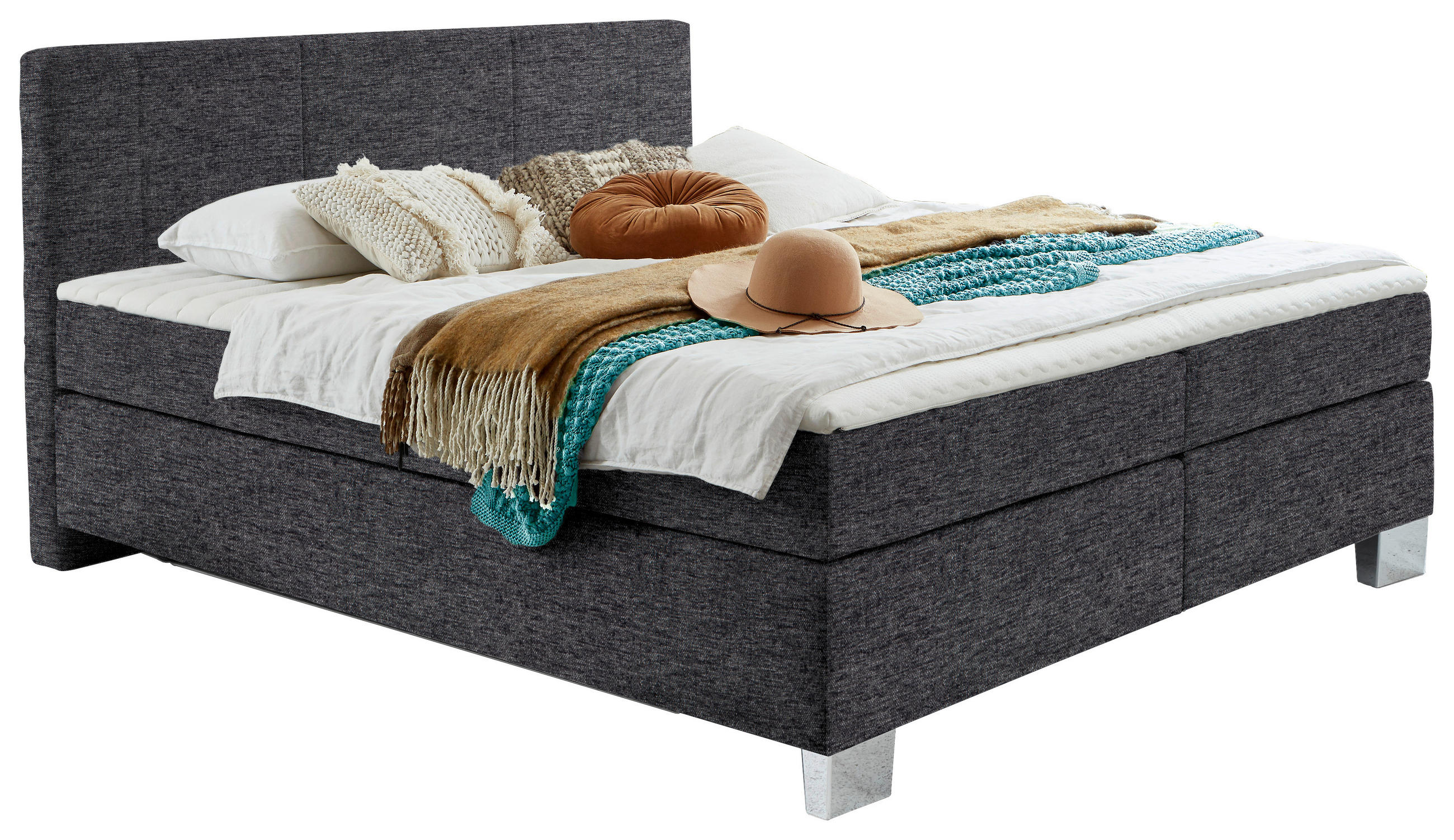 BOXSPRINGBETT 200/200 cm  in Anthrazit  - Chromfarben/Anthrazit, KONVENTIONELL, Kunststoff/Textil (200/200cm) - Hom`in