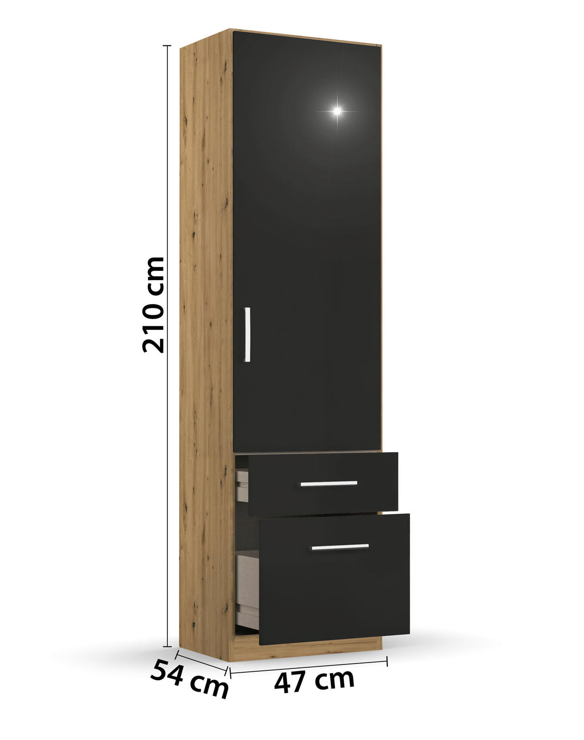 DREHTÜRENSCHRANK  in Eiche Artisan, Grau  - Chromfarben/Eiche Artisan, MODERN, Holzwerkstoff/Kunststoff (47/197/54cm) - Rauch Möbel