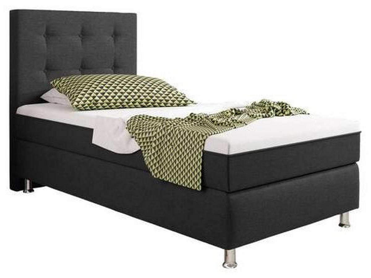 BOXSPRINGBETT 90/200 cm  in Anthrazit  - Anthrazit/Silberfarben, KONVENTIONELL, Textil/Metall (90/200cm) - MID.YOU