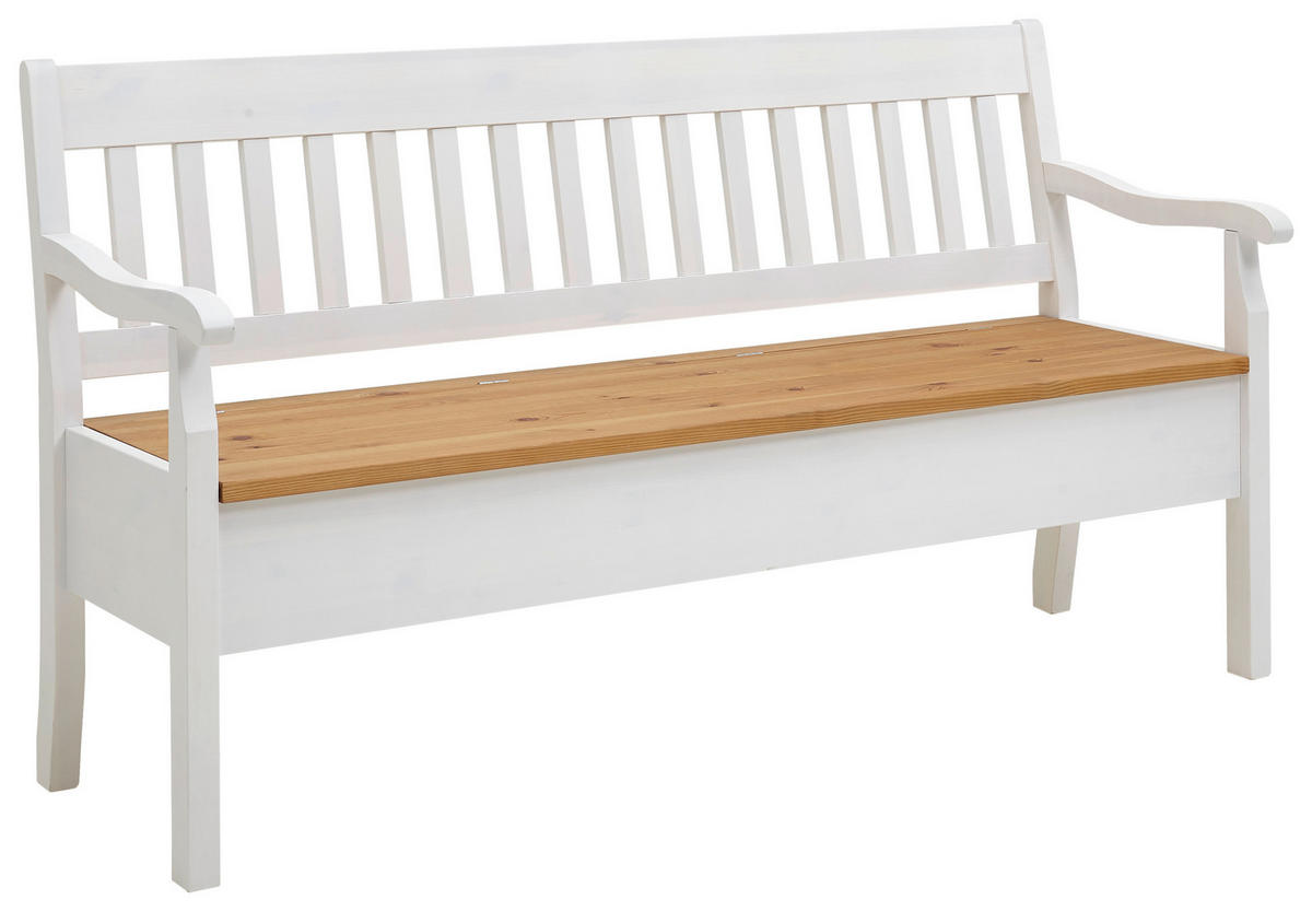 SITZBANK 169/93/58 cm Laugenfarbig, Weiß Kiefer massiv  - Laugenfarbig/Weiß, ROMANTIK / LANDHAUS, Holz (169/93/58cm) - Boxxx