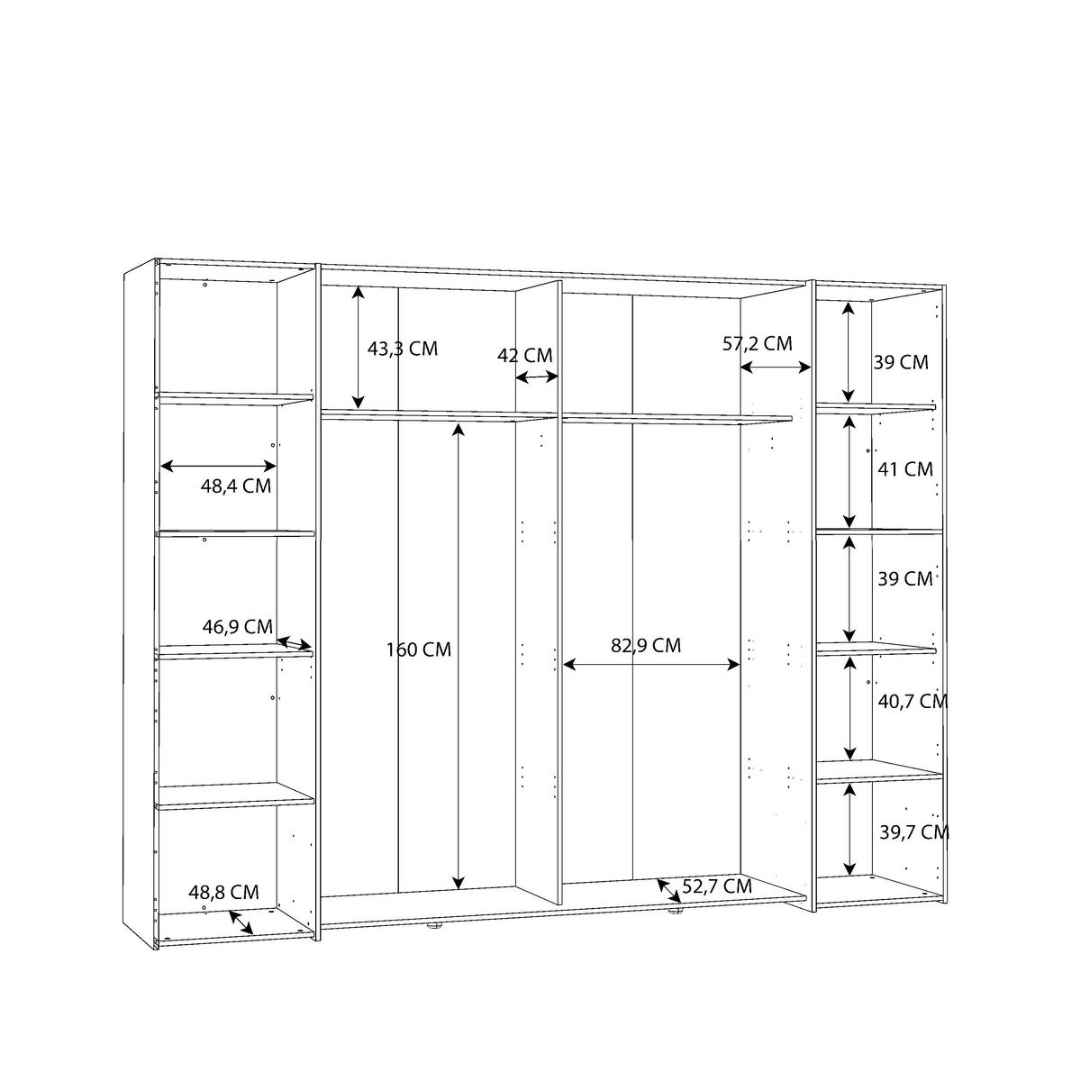 KLEIDERSCHRANK 270/210/61 cm 4-türig  - Alufarben/Weiß, MODERN, Holzwerkstoff/Kunststoff (270/210/61cm) - MID.YOU