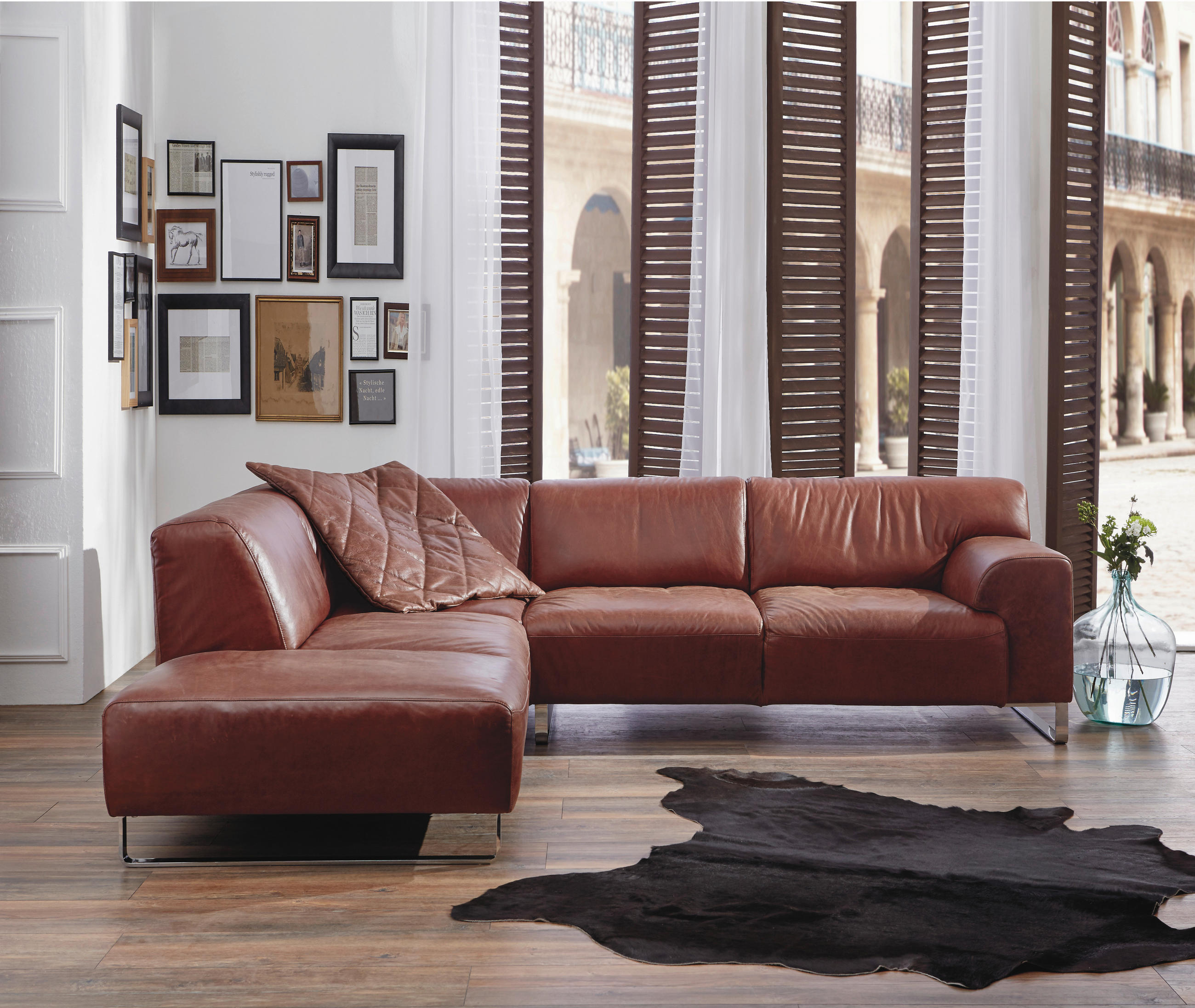 ECKSOFA Braun Echtleder  - Chromfarben/Braun, Design, Leder/Metall (245/271cm) - Chilliano