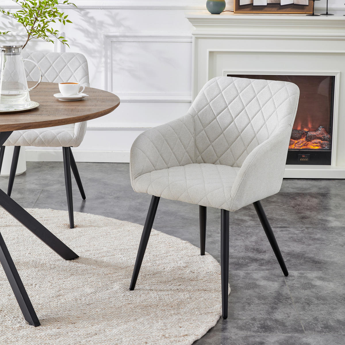 STUHL-SET 2 Stück  in Webstoff  - Creme/Schwarz, MODERN, Textil/Metall (56/83/60cm) - MID.YOU