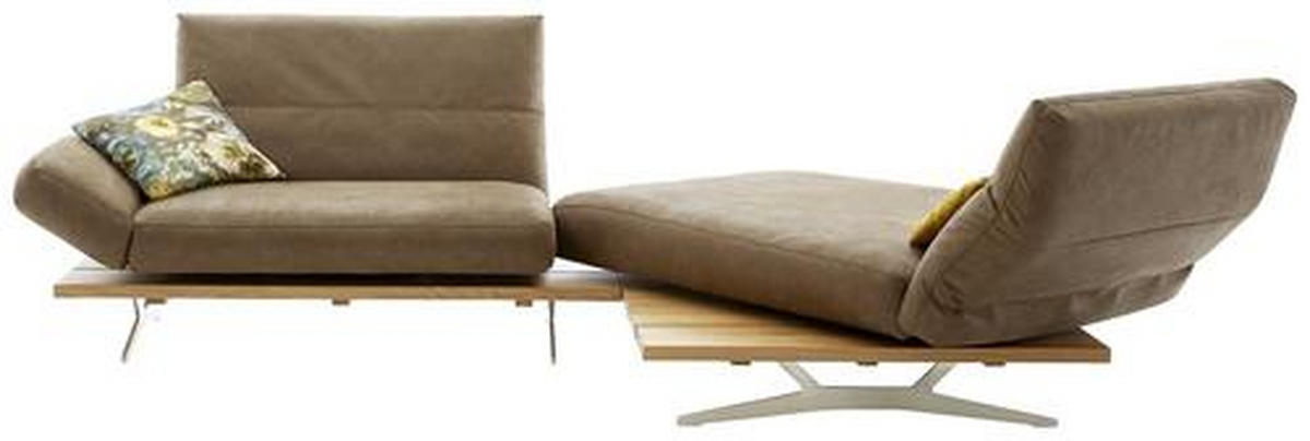 ECKSOFA inkl.Funktion Hellbraun Mikrofaser  - Hellbraun/Edelstahlfarben, Natur, Holz/Textil (275/157cm) - Ambiente
