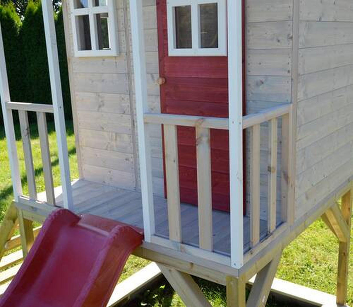 SPIELHAUS 350/242/290 cm  - Rot/Naturfarben, KONVENTIONELL, Holz (350/242/290cm) - Ambia Garden