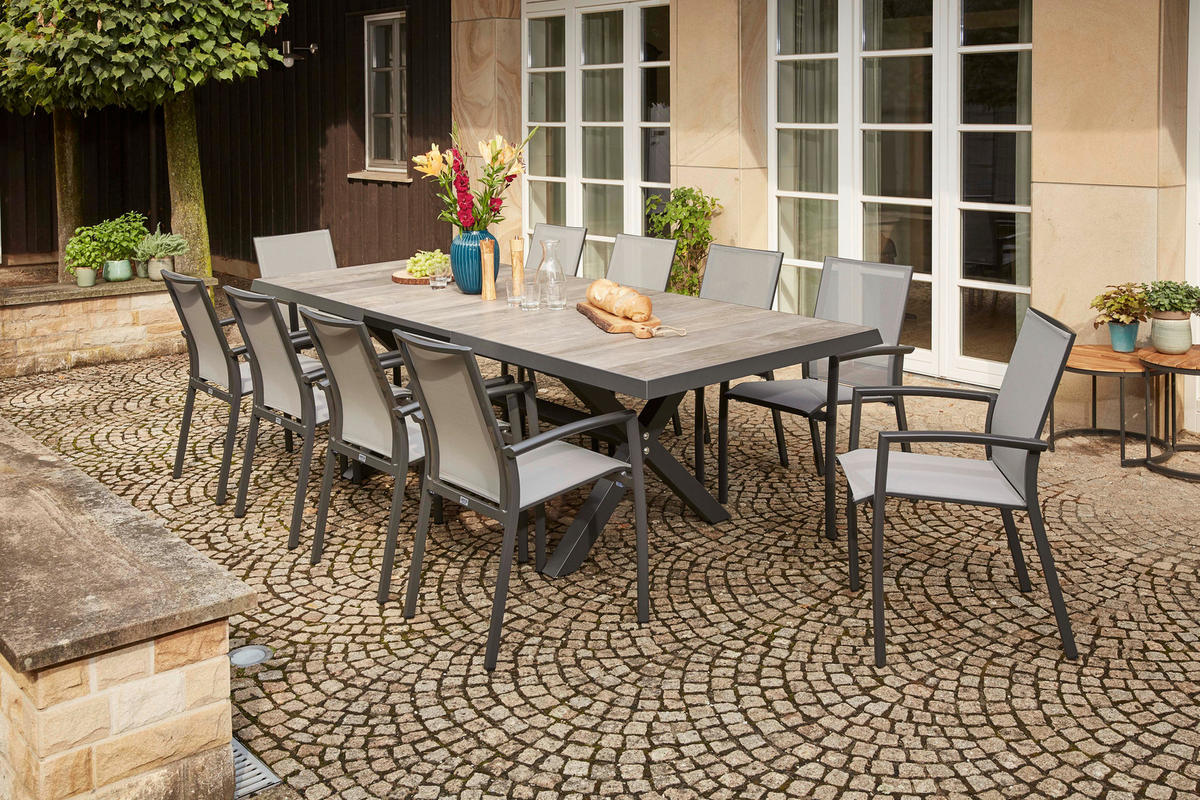 GARTENTISCH 200-260/100/77 cm Metall rechteckig  - Anthrazit/Graubraun, Basics, Keramik/Metall (200-260/100/77cm) - Siena Garden
