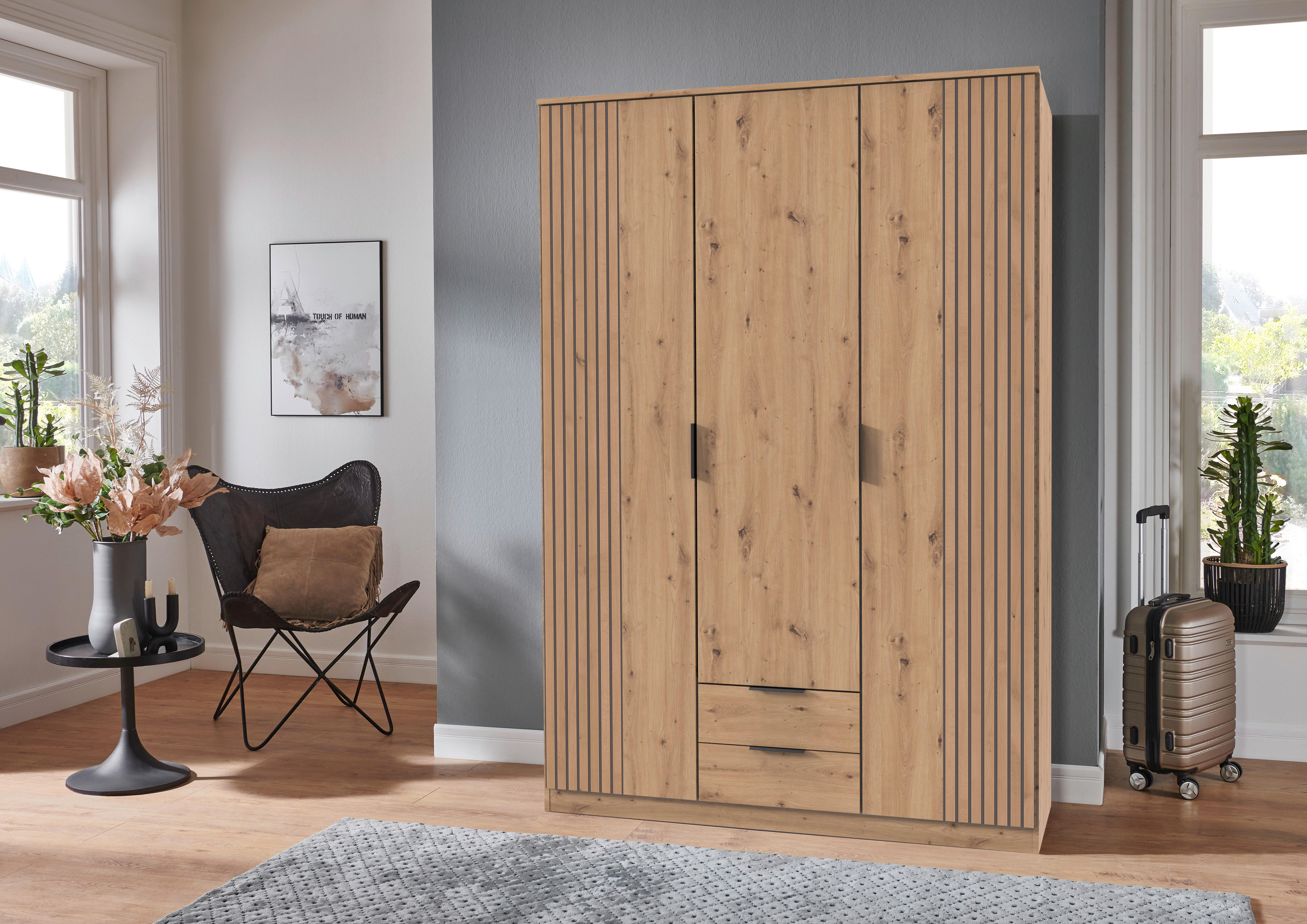 KLEIDERSCHRANK in Eiche Artisan  - Schwarz/Eiche Artisan, Konventionell, Holzwerkstoff/Metall (135/199/58cm) - Boxxx