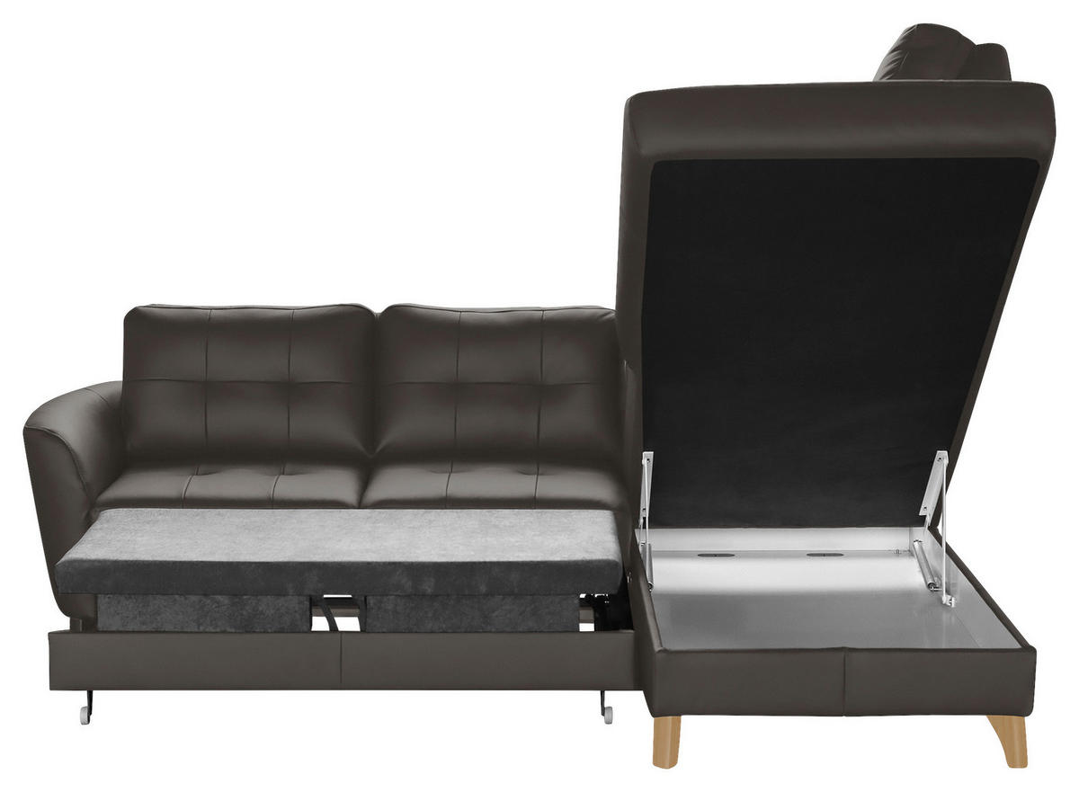 ECKSOFA Dunkelbraun Echtleder Lederlook  - Dunkelbraun/Buchefarben, Design, Leder/Holz (236/190cm) - Livetastic