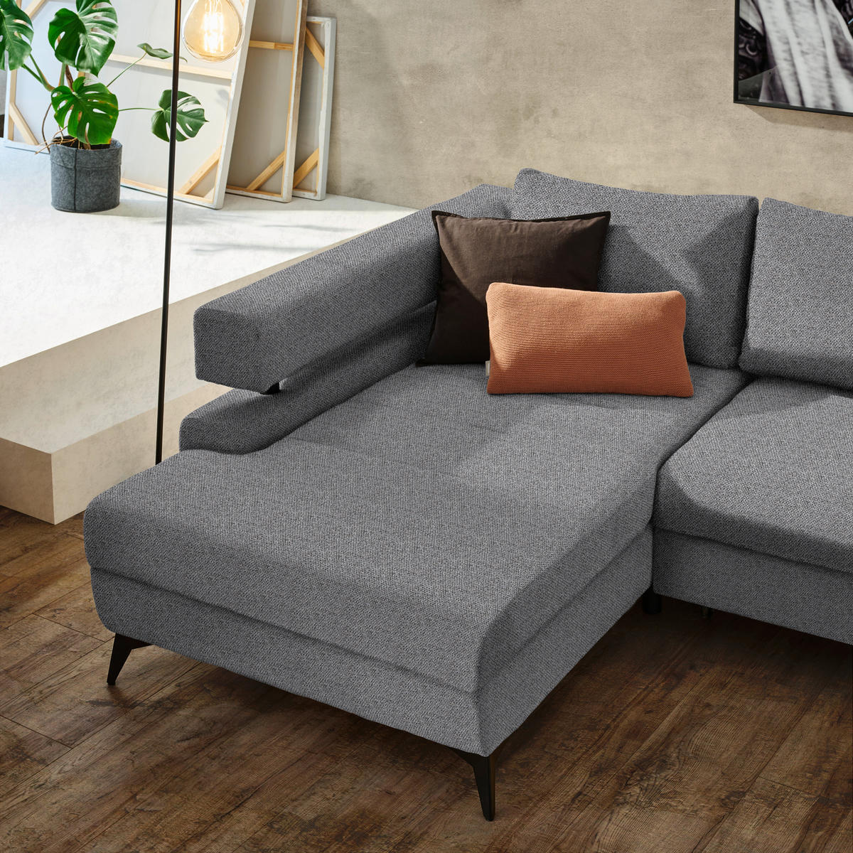 SAROKKANAPÉ textil sötétszürke  - fekete/sötétszürke, Konventionell, textil/fém (184/265cm) - Hom`in