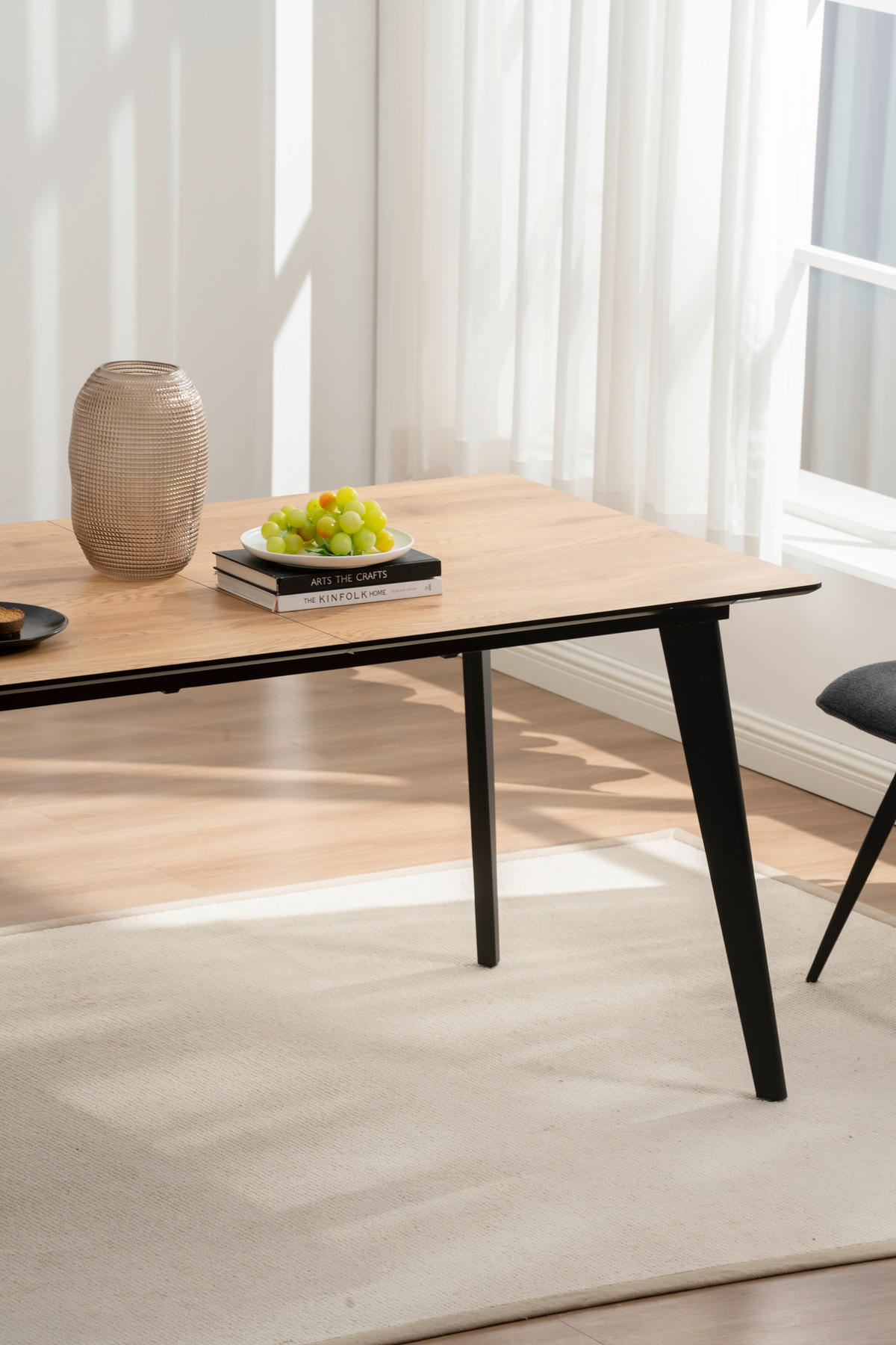 TISCHGRUPPE Holz, Metall, Textil, Holzwerkstoff Schwarz, Eichefarben  - Eichefarben/Schwarz, Basics, Holz/Holzwerkstoff (46/160-200/89/76/55/90cm) - Livetastic