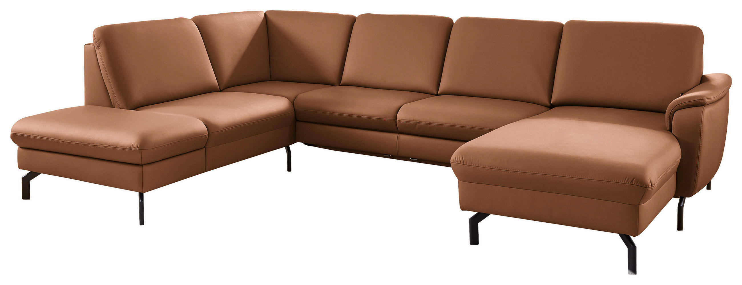 WOHNLANDSCHAFT Beldomo premium in Echtleder Cognac  - Cognac/Schwarz, KONVENTIONELL, Leder/Metall (224/306/168cm) - Beldomo Premium