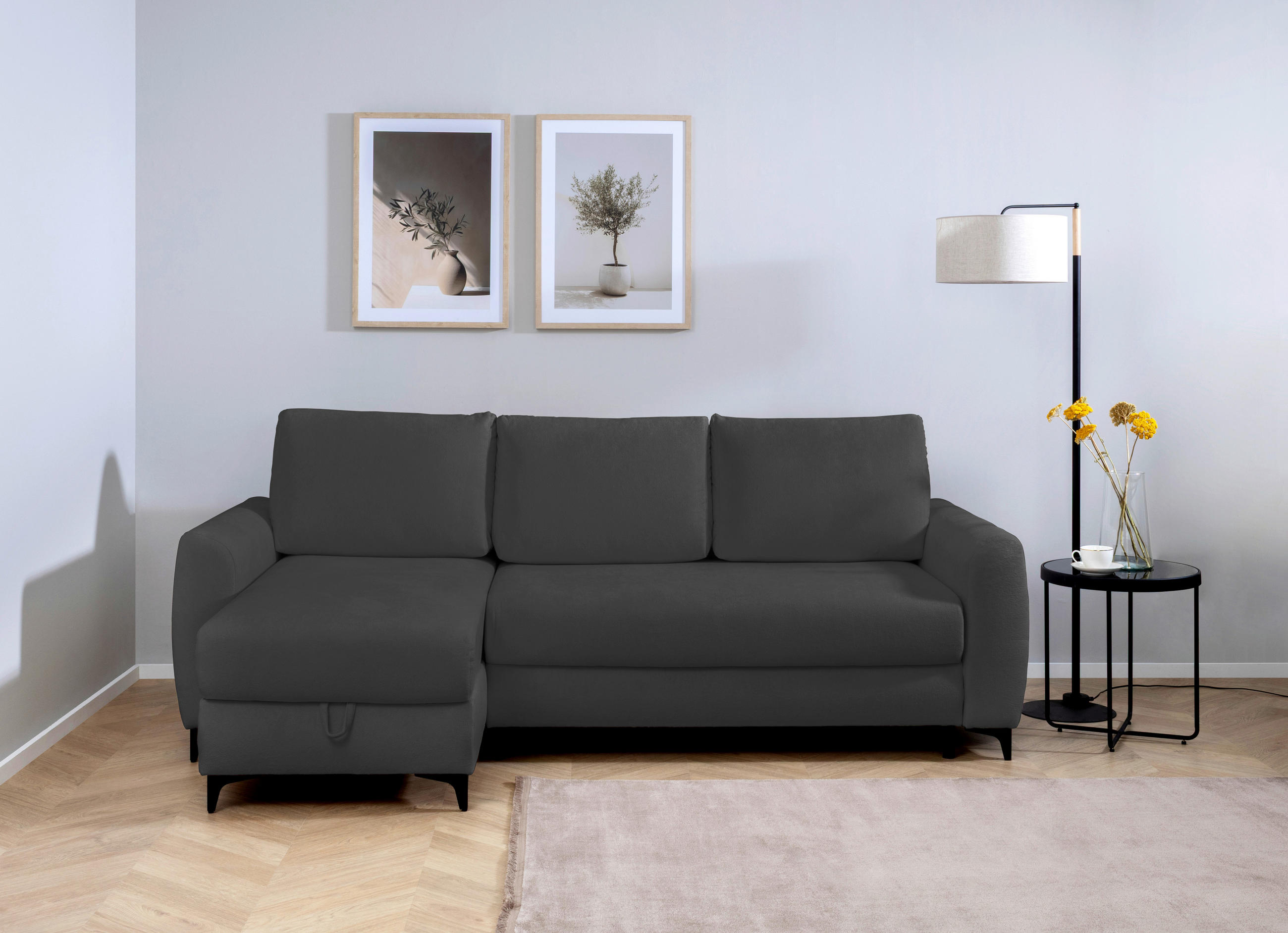 ECKSOFA Moli Anthrazit  - Anthrazit/Schwarz, Design, Textil/Metall (236/148cm) - MID.YOU