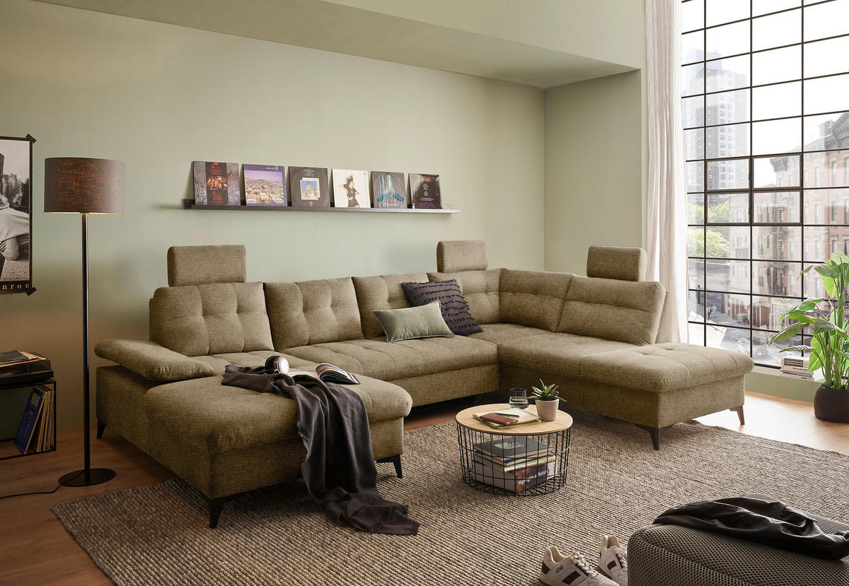 WOHNLANDSCHAFT in Webstoff Sandfarben  - Sandfarben/Schwarz, Konventionell, Kunststoff/Textil (170/324/218cm) - MID.YOU