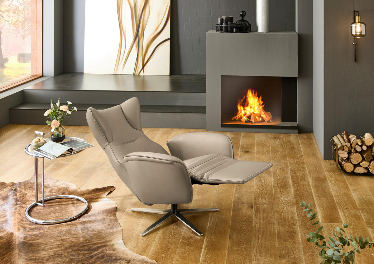 RELAXSESSEL Leder Beige  - Beige/Schwarz, Design, Leder/Metall (75/106/86cm) - Valdera
