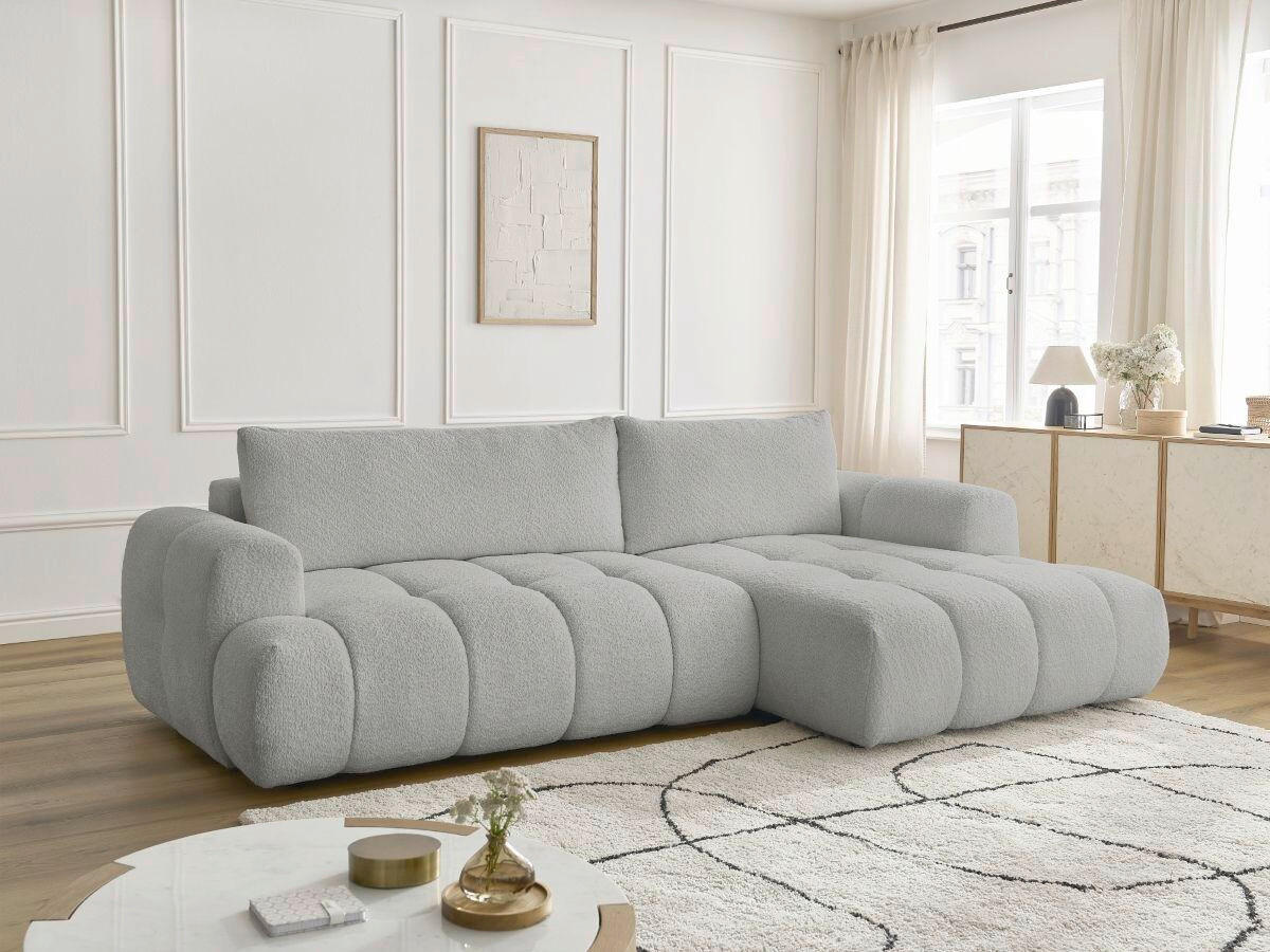 ECKSCHLAFSOFA FUJI Bouclé Hellgrau  inkl.  - Hellgrau/Schwarz, MODERN, Kunststoff/Textil (292/160cm)