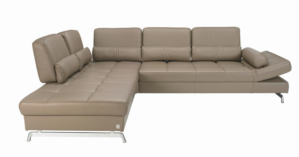 ECKSOFA Loft in Echtleder Braun  251/300 cm  - Alufarben/Braun, Design, Leder/Metall (251/300cm) - Joop!