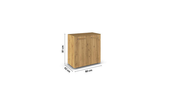 KOMMODE  in 80/81/42 cm  - Eichefarben/Silberfarben, Design, Holzwerkstoff/Kunststoff (80/81/42cm) - Novel