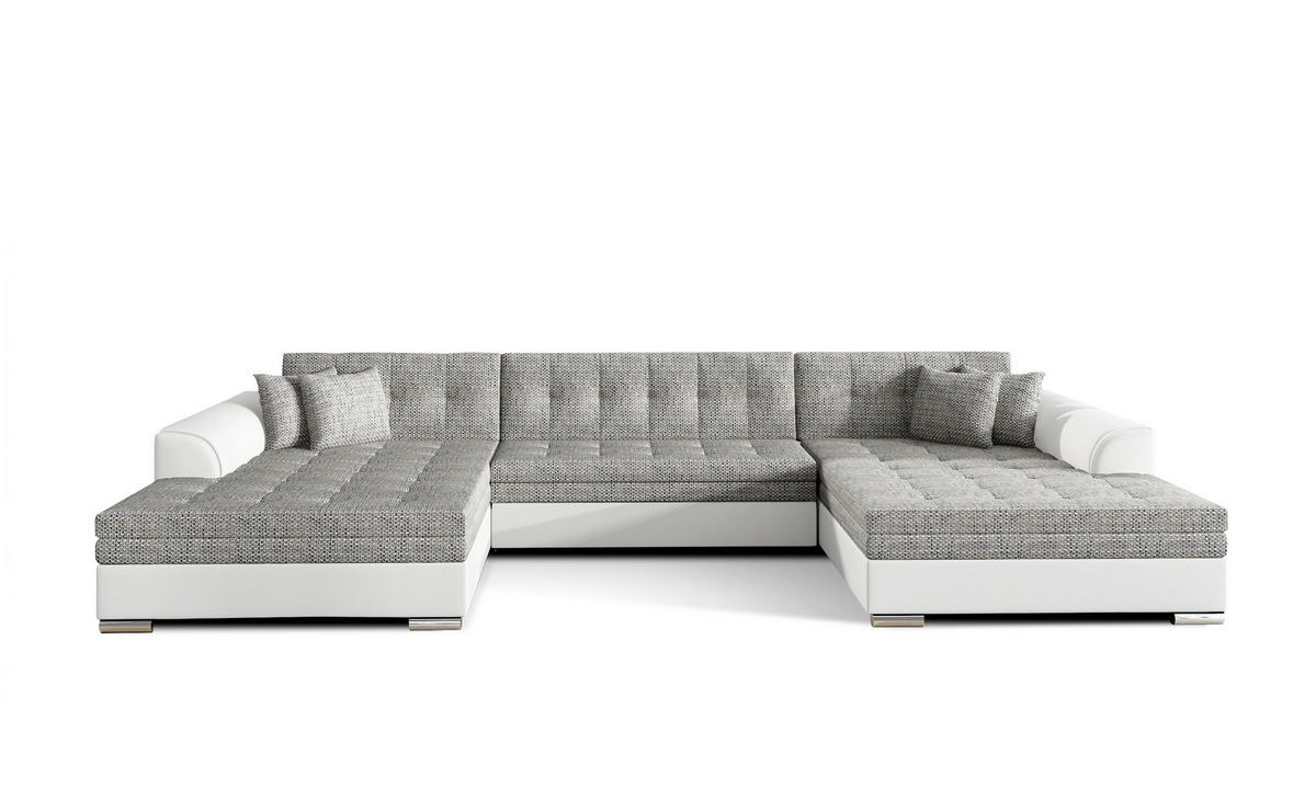 WOHNLANDSCHAFT Grau, Weiß Webstoff  - Chromfarben/Weiß, Design, Kunststoff/Textil (165/359/165cm) - MID.YOU