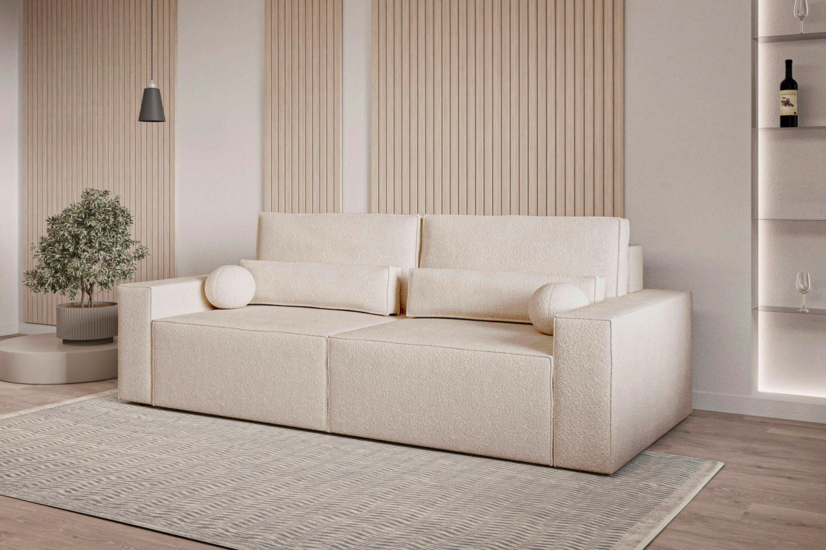 SCHLAFSOFA BRAZIL SOFA Bouclé Sandfarben  inkl. Schlaffunktion, Rücken echt, Stauraum  - Sandfarben/Schwarz, Design, Textil (248/92/110cm) - MID.YOU