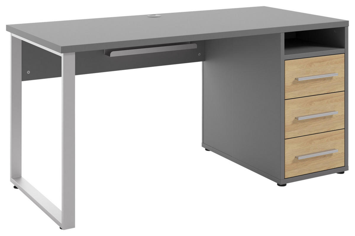 SCHREIBTISCH 150/70/75 cm  in Grau, Hickory  - Silberfarben/Hellgrau, MODERN, Holz/Holzwerkstoff (150/70/75cm)