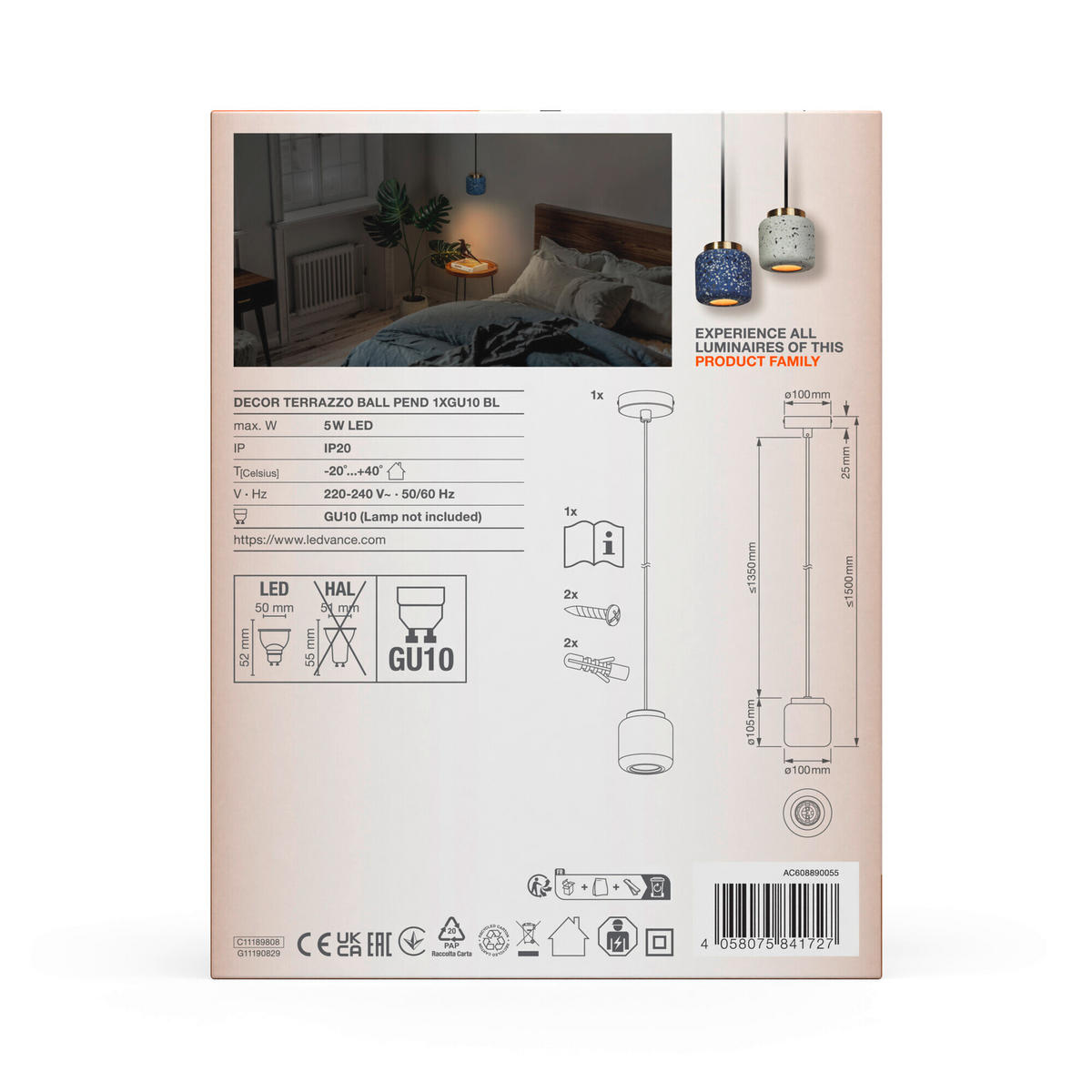 PENDELLEUCHTE 10/150 cm  - Blau, Basics, Stein (10/150cm) - Ledvance