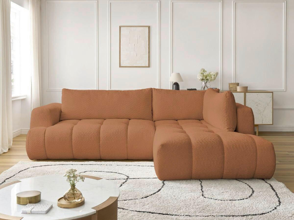 ECKSCHLAFSOFA EVEREST Bouclé Orange  inkl. Rückenkissen, Schlaffunktion  - Schwarz/Orange, MODERN, Kunststoff/Textil (282/204cm)