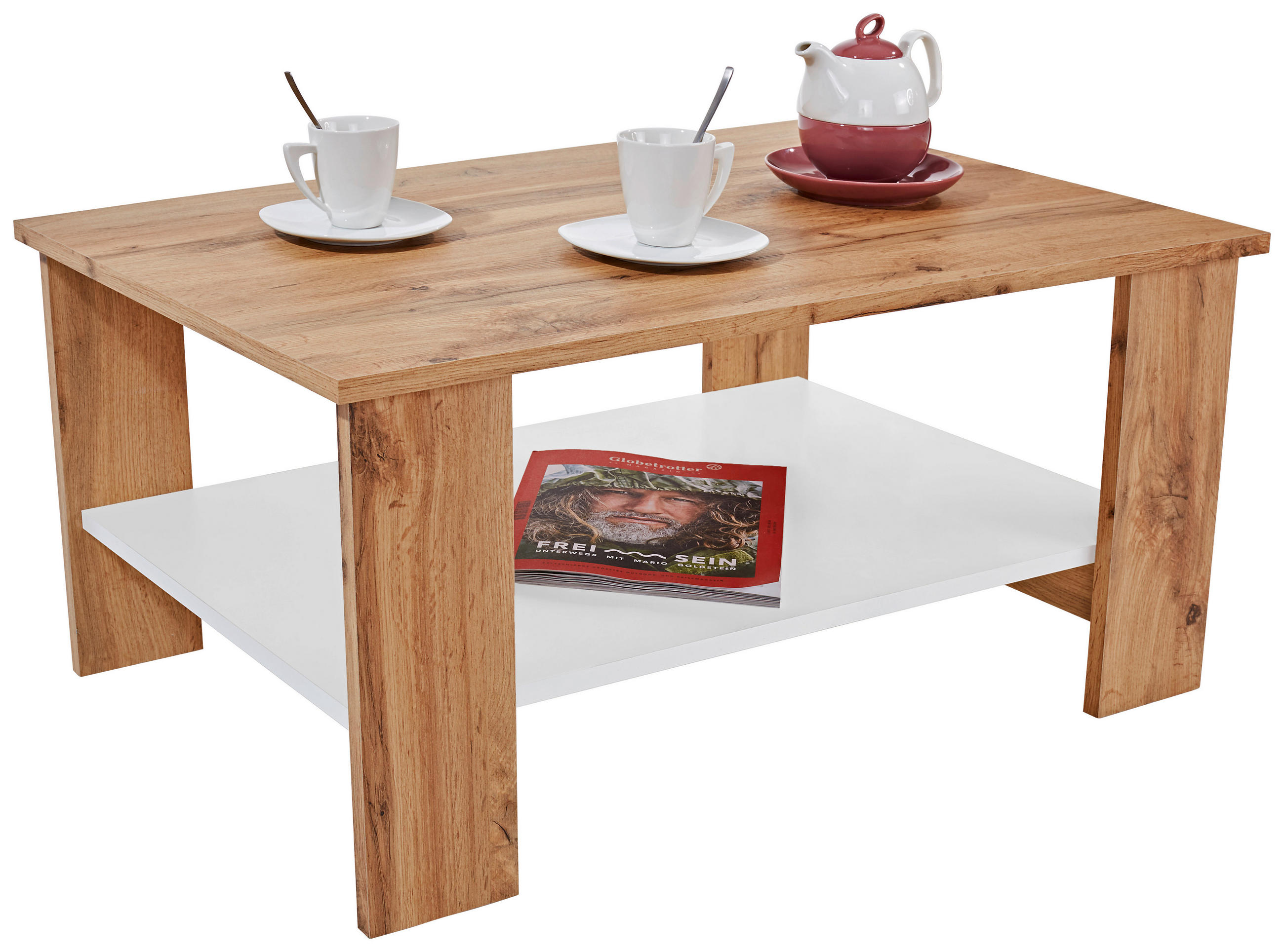 Couchtisch mit Ablagefach Paolo, Wotan Eiche Dekor/Weiß