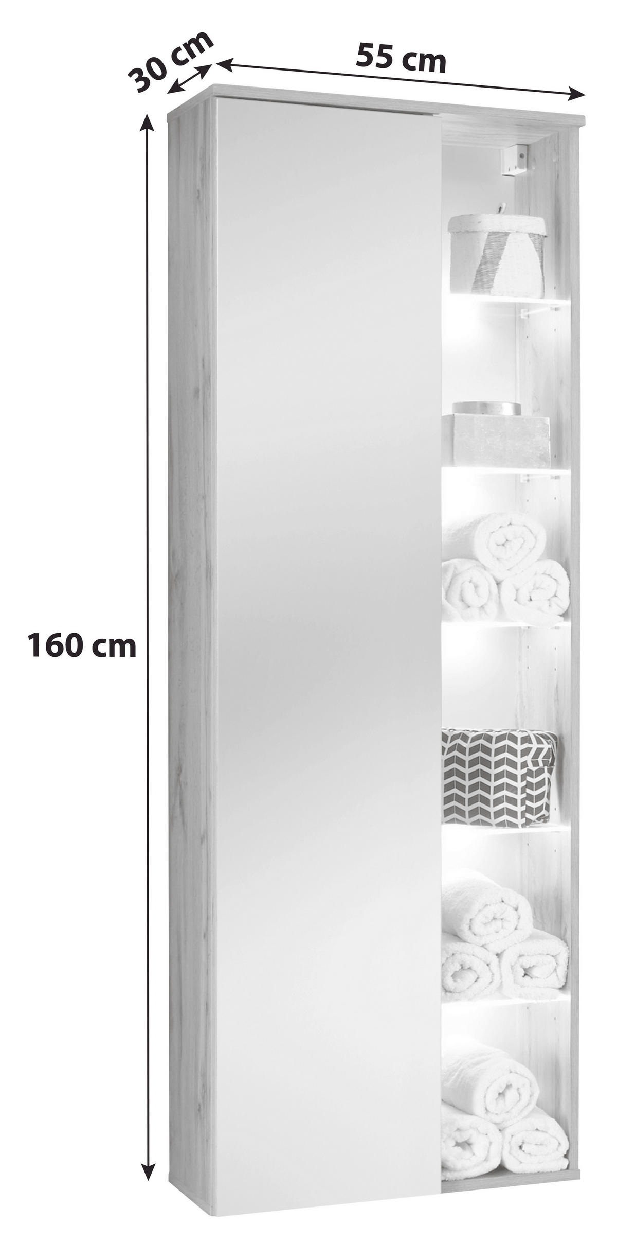 VISOKI ORMAR  boja hrasta  - boja hrasta, Moderno, staklo/pločasti materijal (55/160/30cm) - Xora