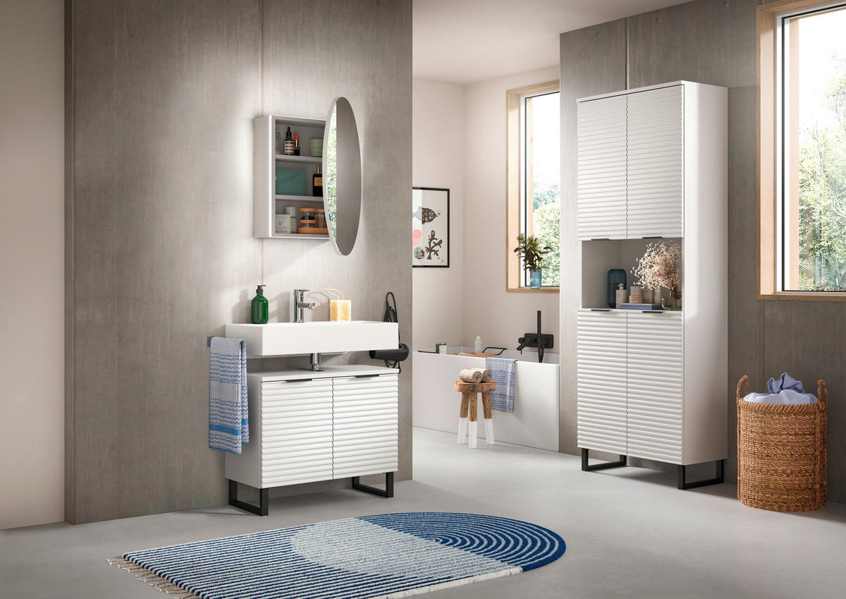 BADEZIMMER 3-teilig  in 140 cm  - Schwarz/Weiß, MODERN, Holzwerkstoff/Metall (140cm) - MID.YOU