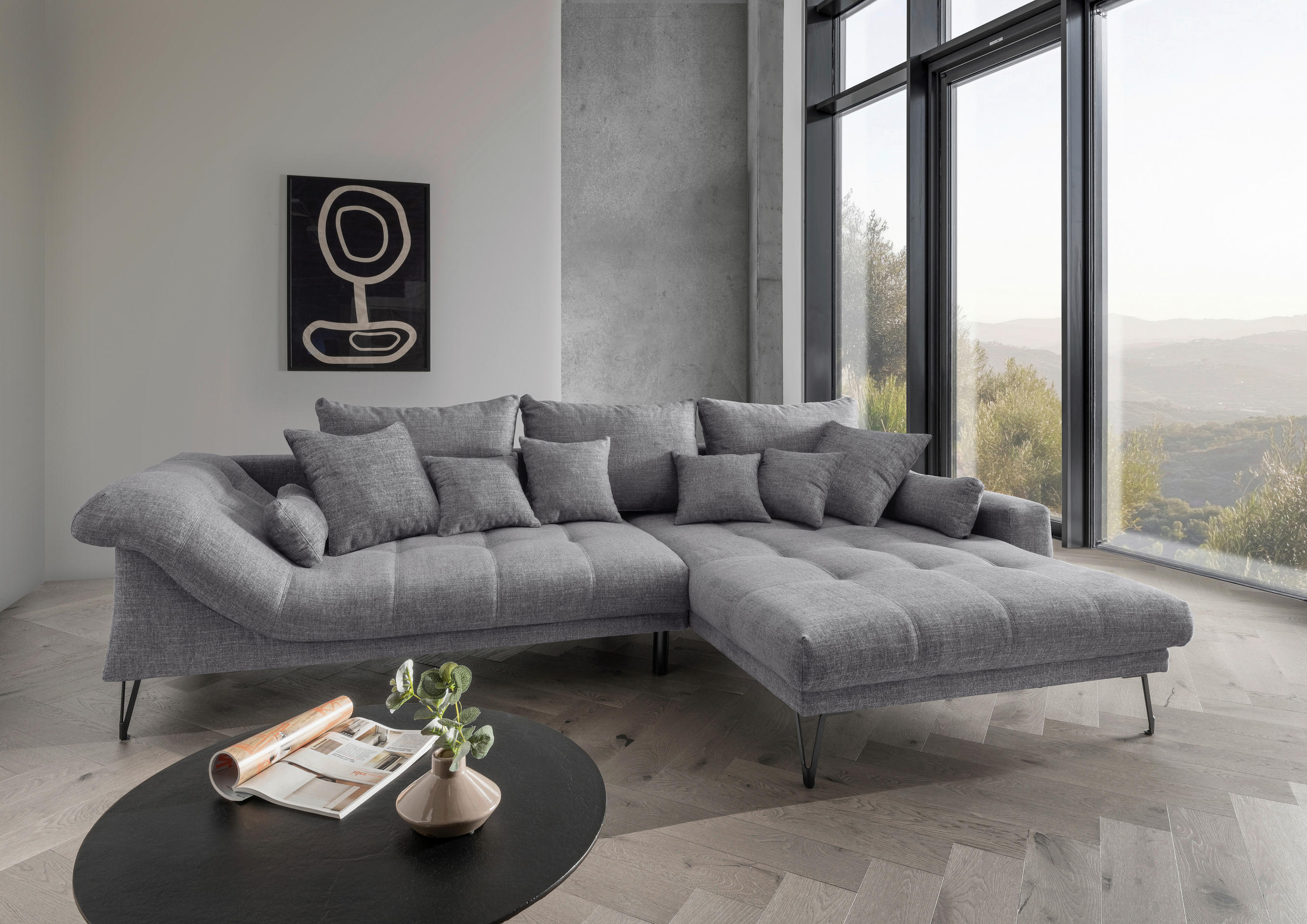 ECKSOFA in Mikrofaser Grau  - Schwarz/Grau, Konventionell, Textil/Metall (310/192cm) - Livetastic