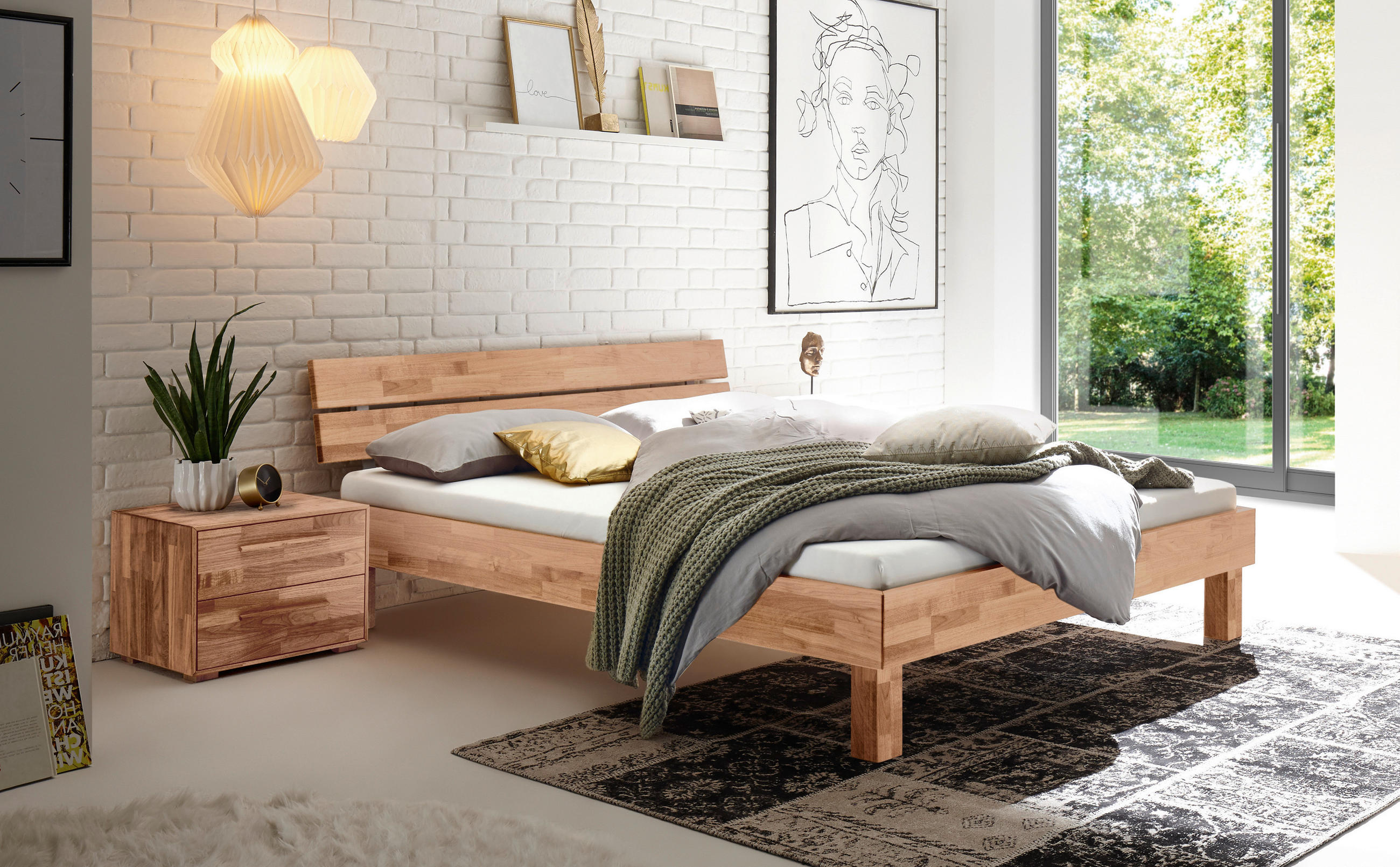 BETT 90/200 cm  in Kernbuche  - Buchefarben/Kernbuche, Natur, Holz (90/200cm) - Hasena