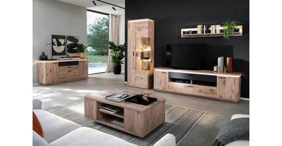 WOHNWAND 3-teilig  in Anthrazit, Eiche dunkel  295/208/50 cm  - Eiche dunkel/Anthrazit, KONVENTIONELL, Glas/Holzwerkstoff (295/208/50cm) - Cantus