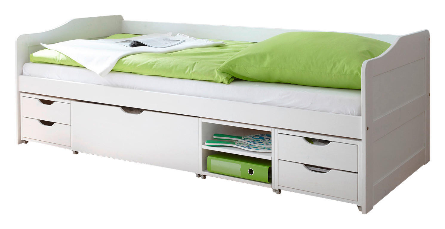STAURAUMBETT 90/200 cm  in Weiß  - Weiß, MODERN, Holz (90/200cm) - MID.YOU