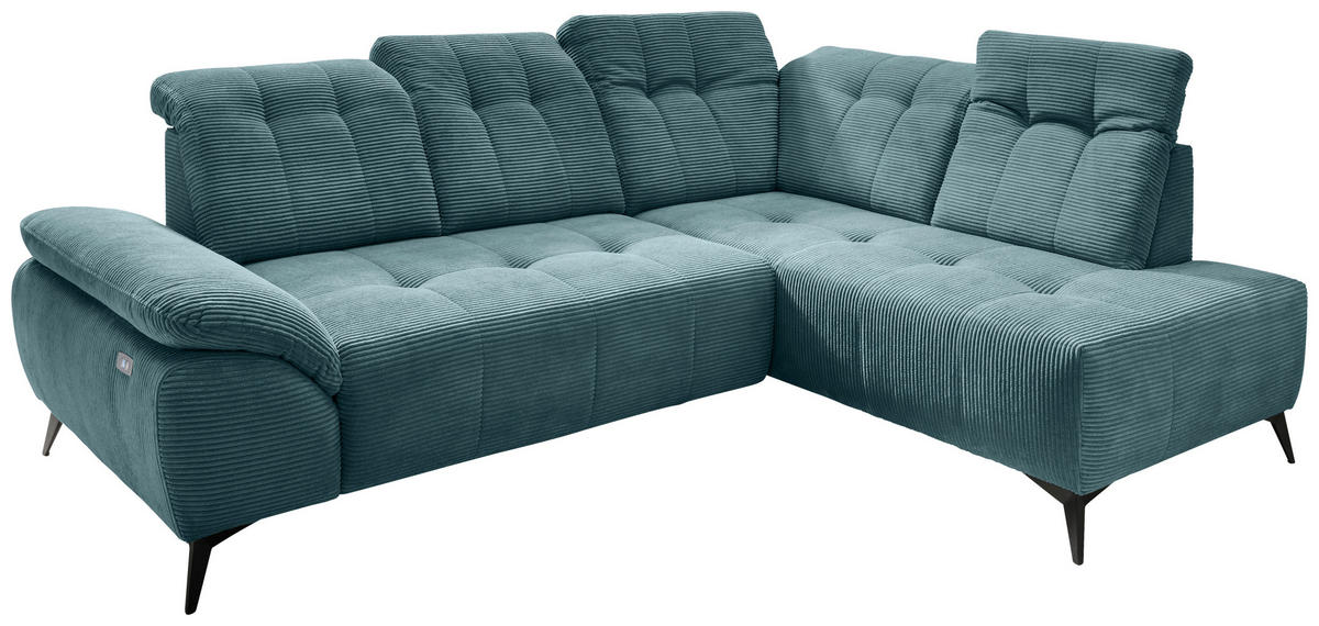 ECKSOFA in Cord Petrol  - Petrol/Schwarz, Modern, Textil/Metall (272/200cm) - Livetastic