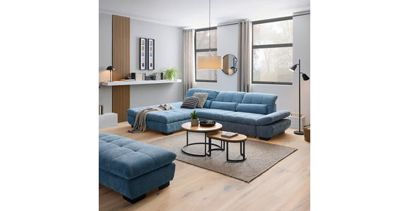 ECKSOFA  in Flachgewebe Pastellblau  204/341 cm  - Pastellblau/Schwarz, Design, Textil/Metall (204/341cm) - Xora