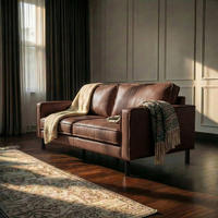 2,5-SITZER  in Echtleder Braun   - Schwarz/Braun, Design, Leder/Metall (168/85/92cm) - Livetastic