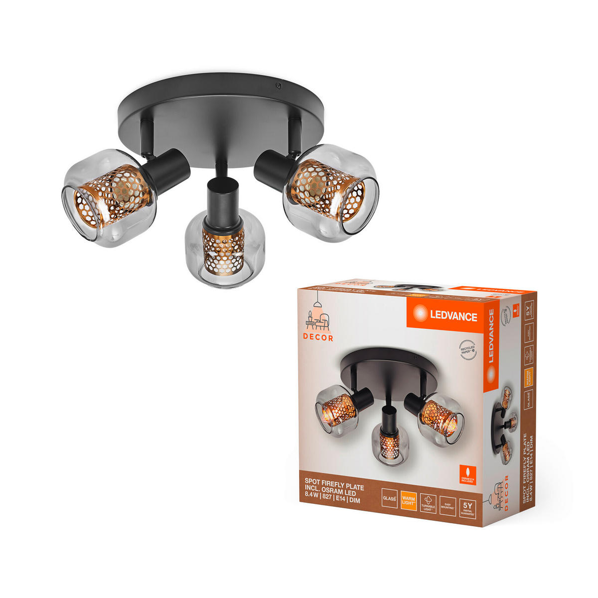 LED-DECKENLEUCHTE 36,5/17,6 cm   - KONVENTIONELL, Glas/Metall (36,5/17,6cm) - Ledvance