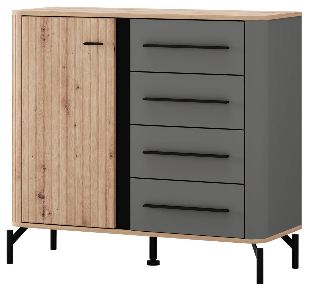 KOMMODE , 102,5/94/40 cm, 4 Schublade(n)  - Schwarz/Graphitfarben, MODERN, Holzwerkstoff/Metall (102,5/94/40cm) - MID.YOU