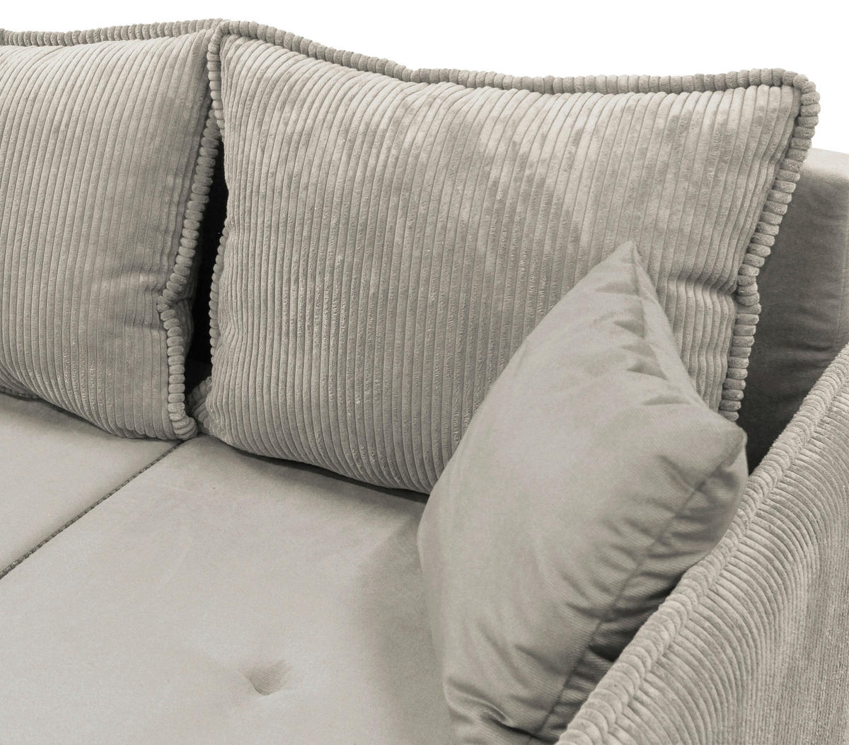 ECKSOFA TEDDY Grau Cord, Bouclé Zierkissen, Rückenkissen, Bettkasten  - Naturfarben/Grau, Design, Holz/Textil (215/142cm) - MID.YOU