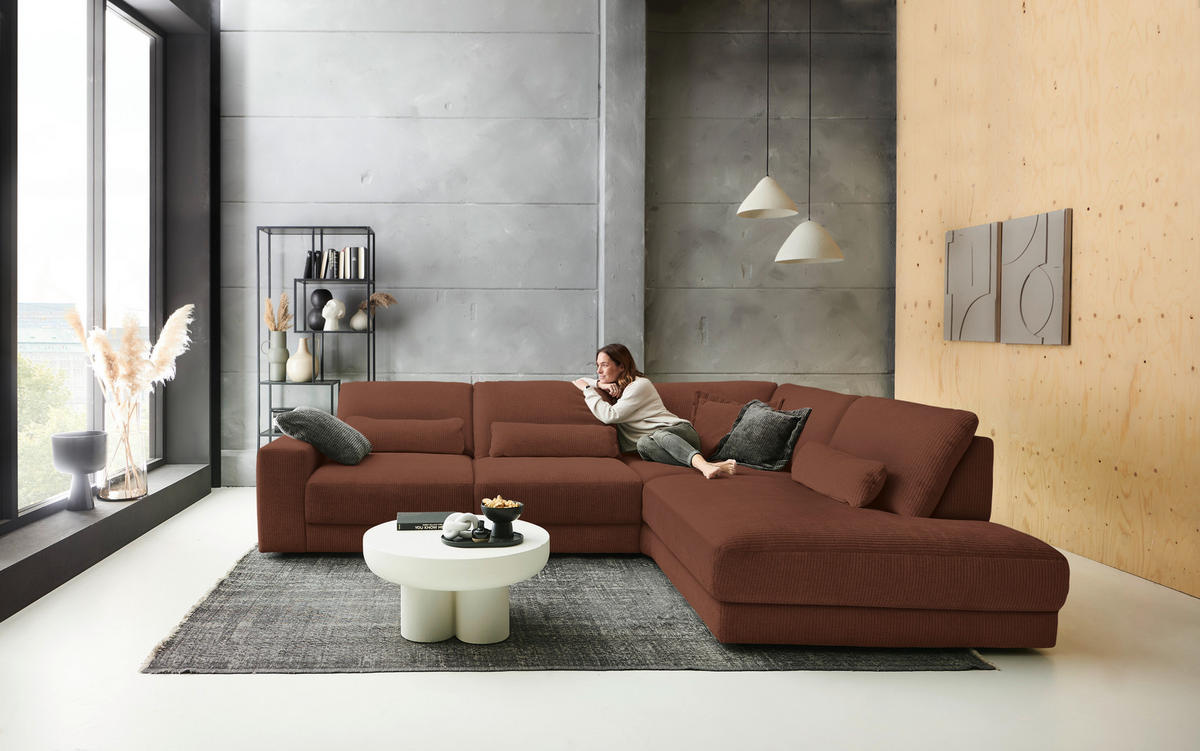 ECKSOFA in Chenille, Jacquard Rostfarben  - Rostfarben/Schwarz, Design, Kunststoff/Textil (316/242cm) - Niels Andersson
