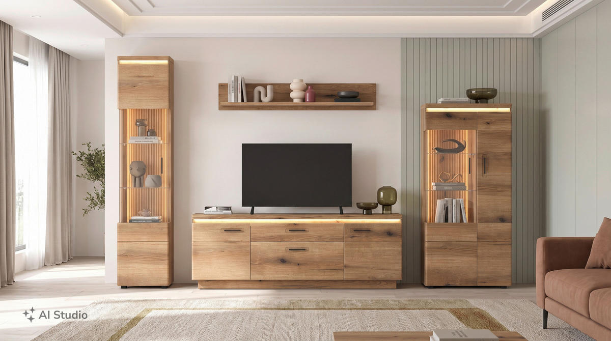 SKRINKA POD TV, farba duba, 180/64,4/44,6 cm - čierna/farba duba, Basics, kov/kompozitné drevo (180/64,4/44,6cm) - Hom`in