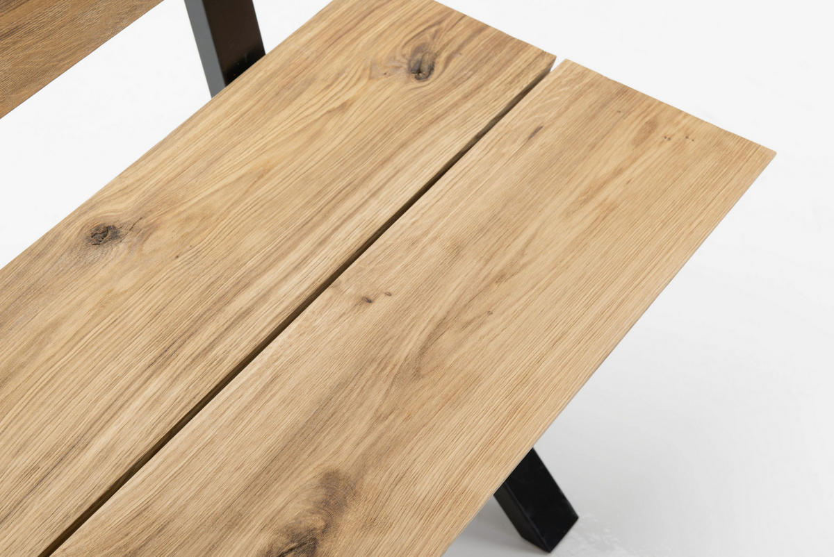 SITTBÄNK i trä, metall svart, ekfärgad  - svart/ekfärgad, Klassisk, metall/trä (300cm) - Welnova