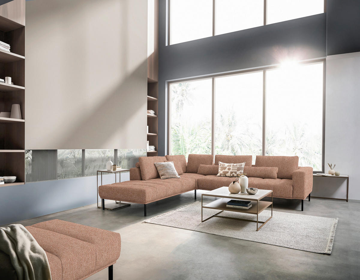 ECKSOFA Flachgewebe Aprikose  - Aprikose/Schwarz, Design, Textil/Metall (270/308cm) - Pure Home Lifestyle