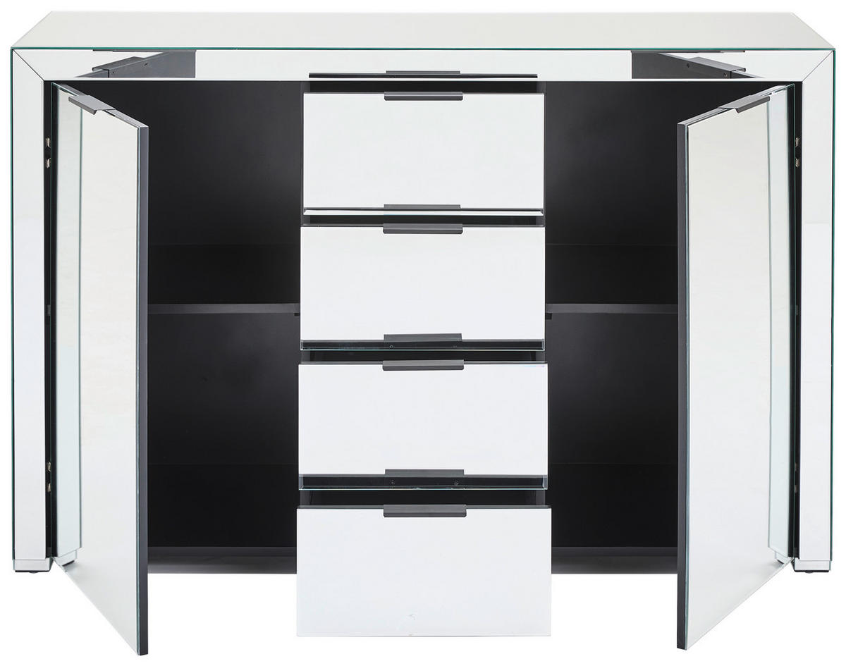 Sideboard BUX Spiegel  in 130/83/41 cm  - Klar/Schwarz, Design, Glas/Holzwerkstoff (130/83/41cm) - MID.YOU
