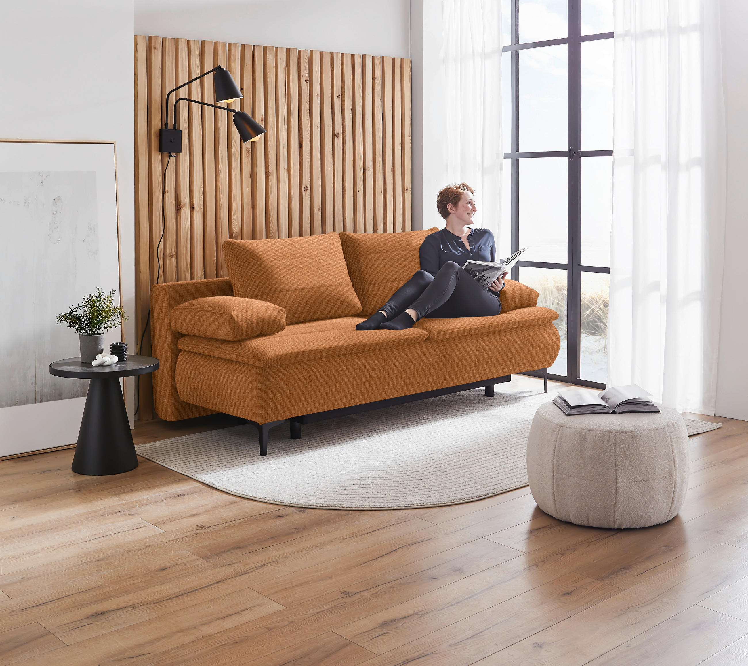 BOXSPRINGSOFA Flachgewebe Rostfarben  - Rostfarben/Schwarz, KONVENTIONELL, Textil/Metall (204/93/100cm) - Novel