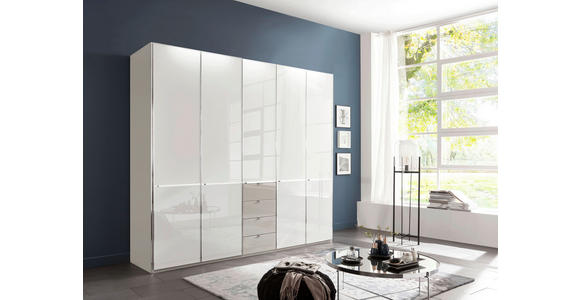 KLEIDERSCHRANK 250/216/58 cm 5-türig Grau, Weiß - Chromfarben/Weiß, Design, Glas/Holzwerkstoff (250/216/58cm) - Novel