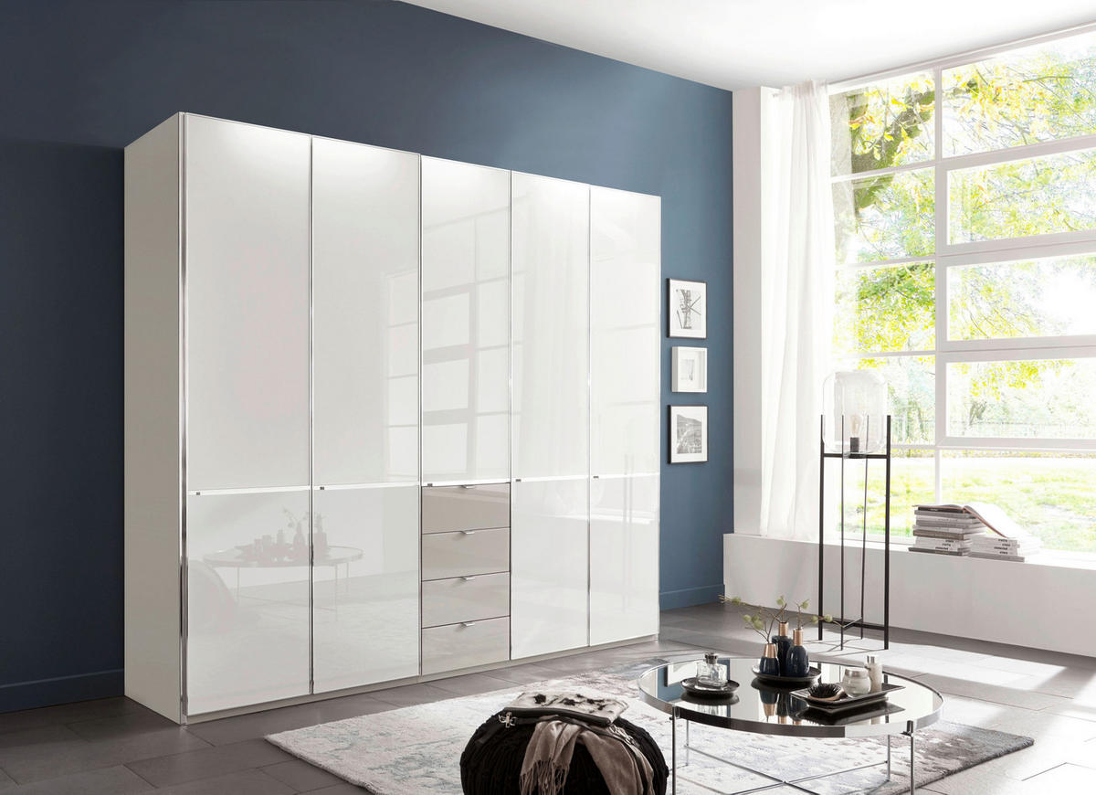 KLEIDERSCHRANK in Grau, Weiss  - Chromfarben/Weiss, Design, Glas/Holzwerkstoff (250/216/58cm) - Novel