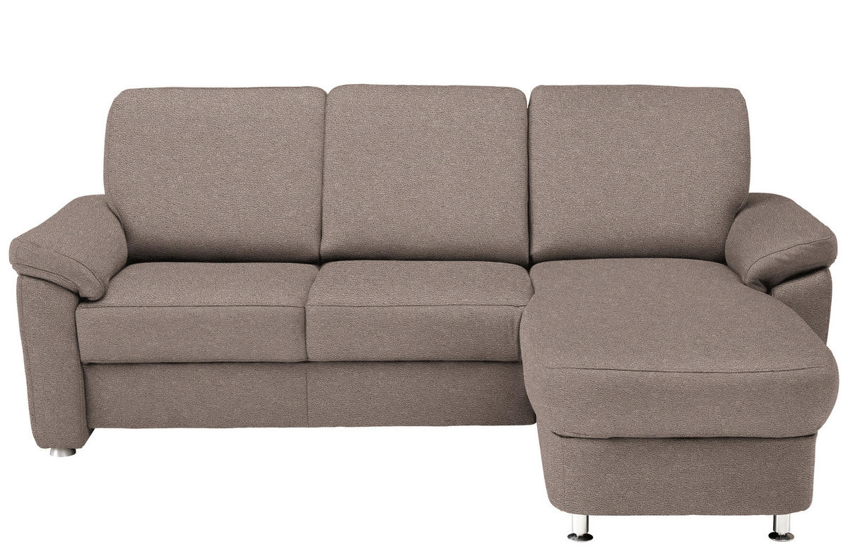 ECKSOFA in Flachgewebe Graubraun  - Chromfarben/Graubraun, Konventionell, Textil/Metall (250/163cm) - Beldomo System