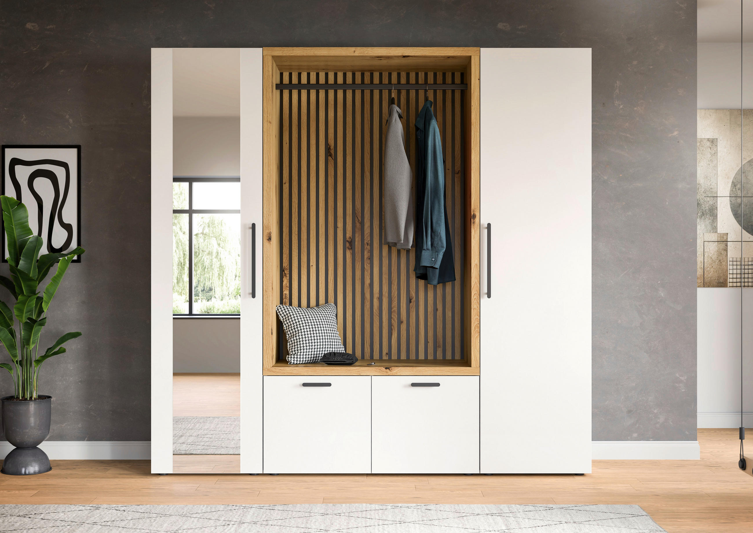 HALLMÖBEL i 106/200/47 cm - vit/ek Artisan, Modern, trämaterial (106/200/47cm) - Stylife