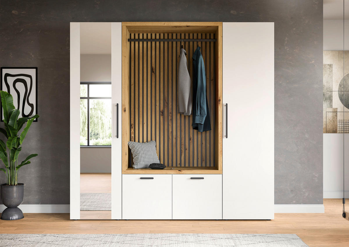 GARDEROBENSCHRANK  in 55/200/47 cm  - Weiss/Schwarz, Modern, Holzwerkstoff/Kunststoff (55/200/47cm) - Stylife